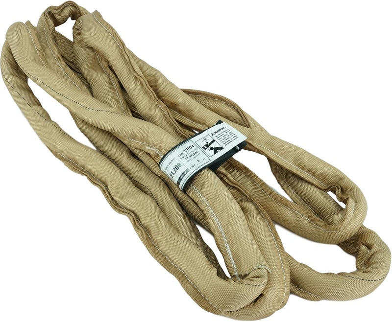 Chenango Supply VR4 8 Foot Endless Round Lifting Sling – USA Made Polyester, 10,600 lb Vertical, 8,500 lb Choker, 21,200 lb Basket – Double-Ply Cover, Tan Poly Round Rigging Sling - Image 1